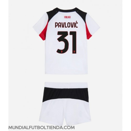 Camiseta AC Milan Strahinja Pavlovic #31 Segunda Equipación Replica 2025-26 para niños mangas cortas (+ Pantalones cortos)